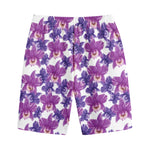 Purple Orchid Flower Pattern Print Cotton Shorts