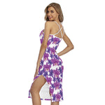Purple Orchid Flower Pattern Print Cross Back Cami Dress