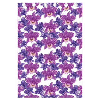 Purple Orchid Flower Pattern Print Curtain