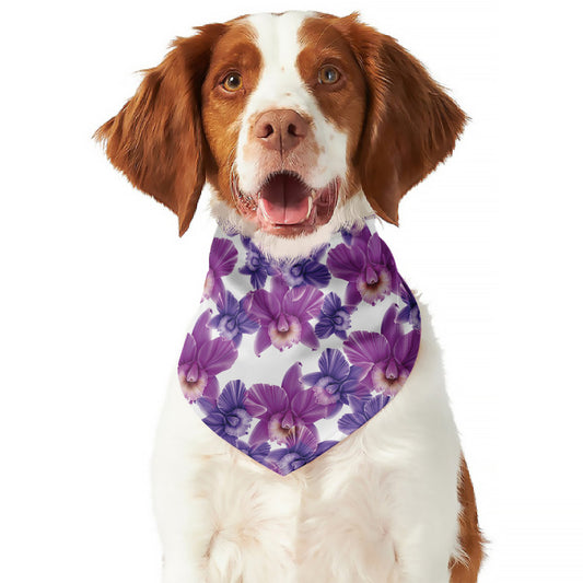 Purple Orchid Flower Pattern Print Dog Bandana