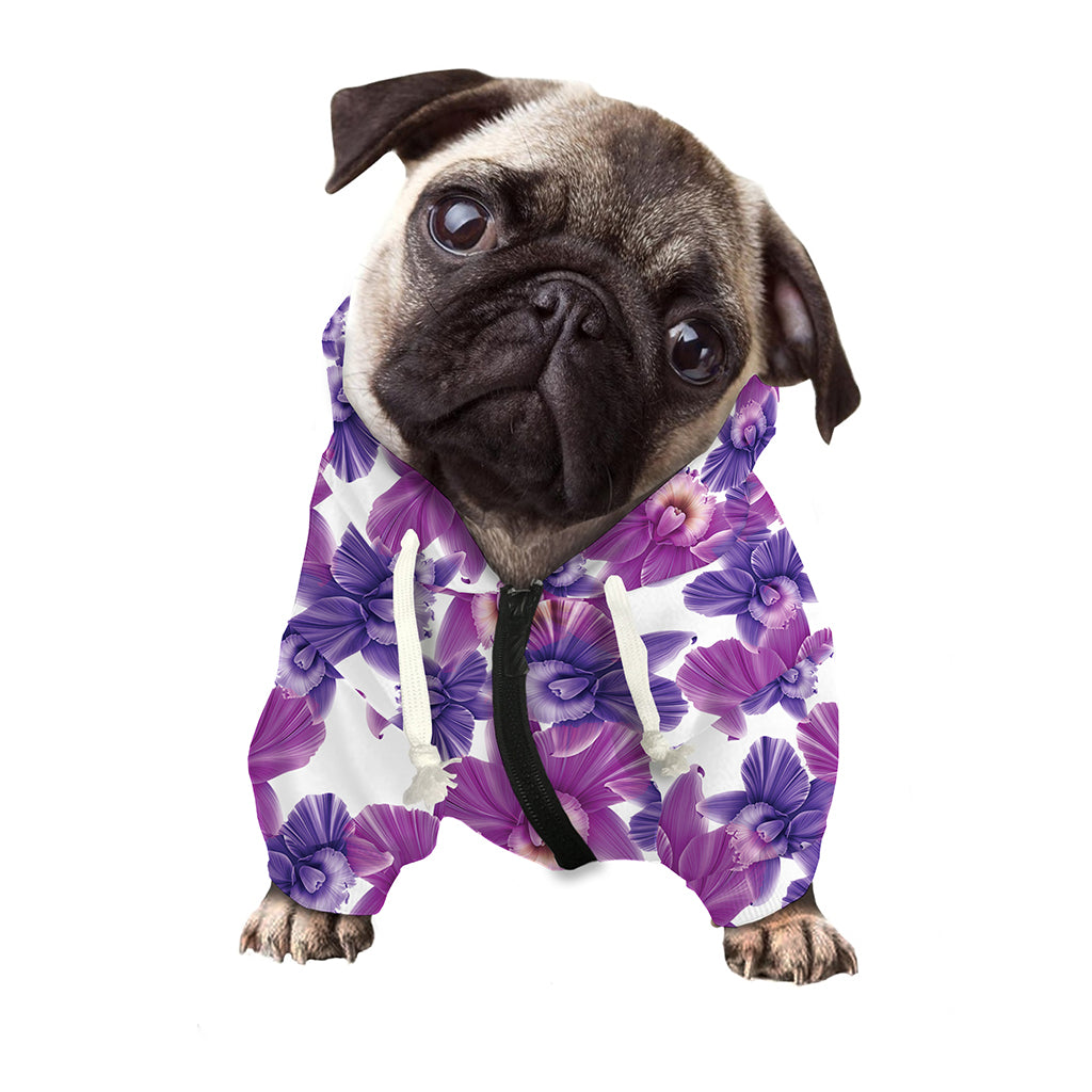 Purple Orchid Flower Pattern Print Dog Zip Up Hoodie