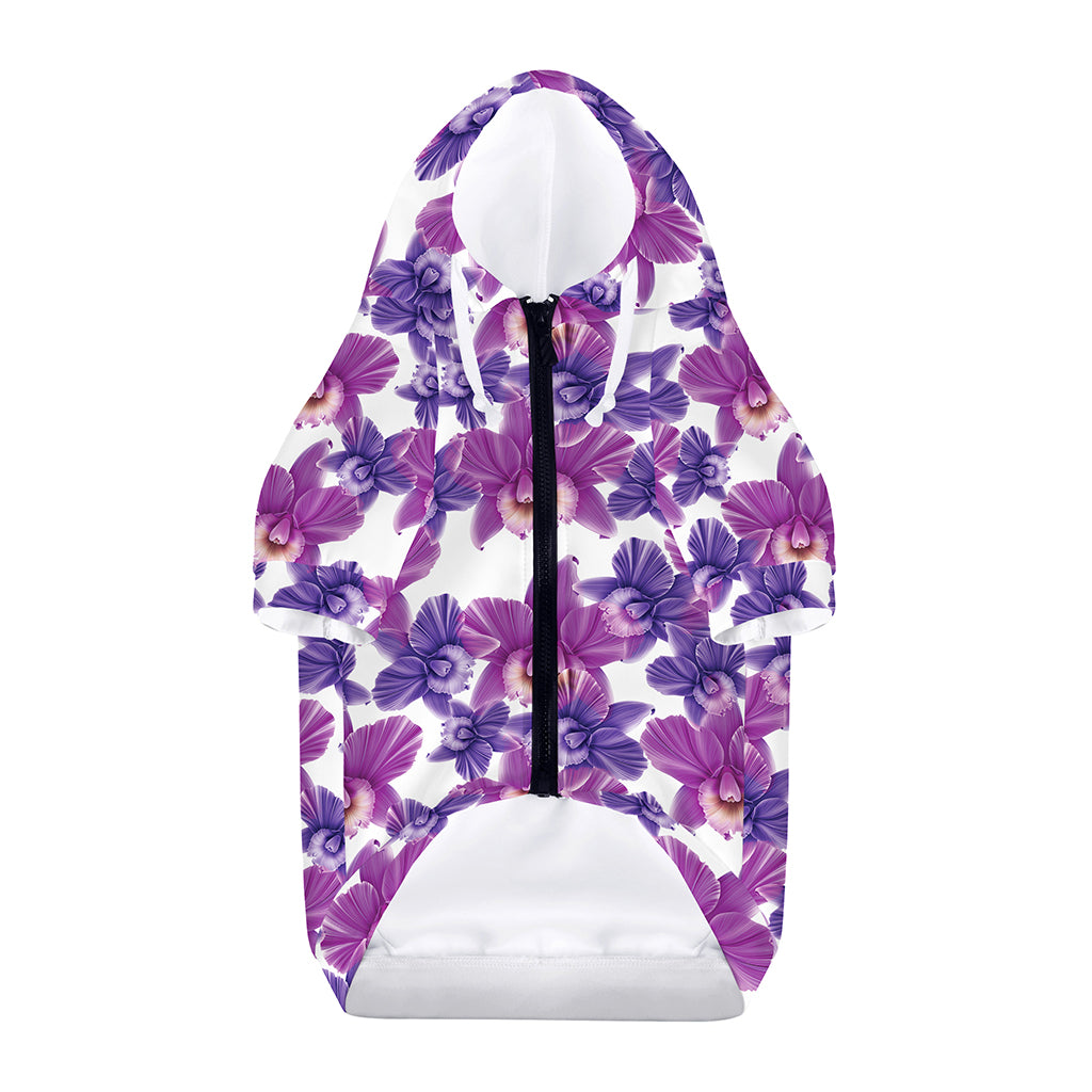 Purple Orchid Flower Pattern Print Dog Zip Up Hoodie