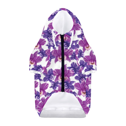 Purple Orchid Flower Pattern Print Dog Zip Up Hoodie