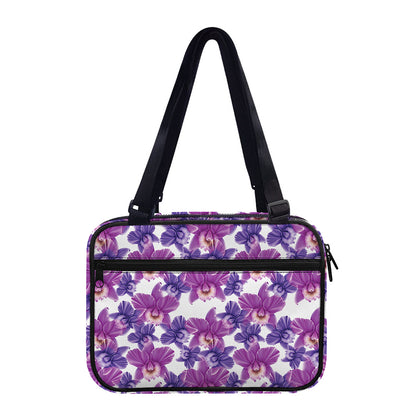 Purple Orchid Flower Pattern Print Double Strap Bible Bag