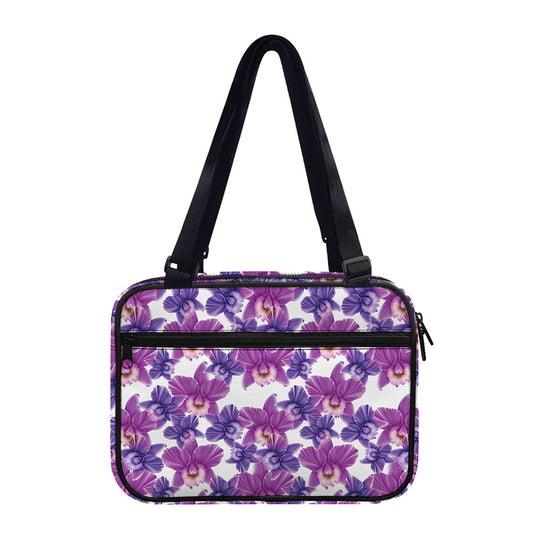 Purple Orchid Flower Pattern Print Double Strap Bible Bag