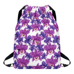Purple Orchid Flower Pattern Print Drawstring Backpack