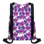 Purple Orchid Flower Pattern Print Drawstring Backpack