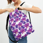 Purple Orchid Flower Pattern Print Drawstring Backpack