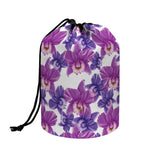 Purple Orchid Flower Pattern Print Drawstring Makeup Bag