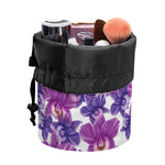 Purple Orchid Flower Pattern Print Drawstring Makeup Bag
