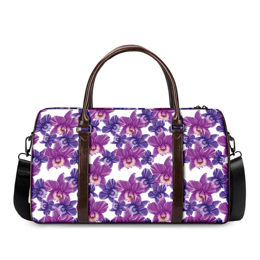 Purple Orchid Flower Pattern Print Duffle Bag