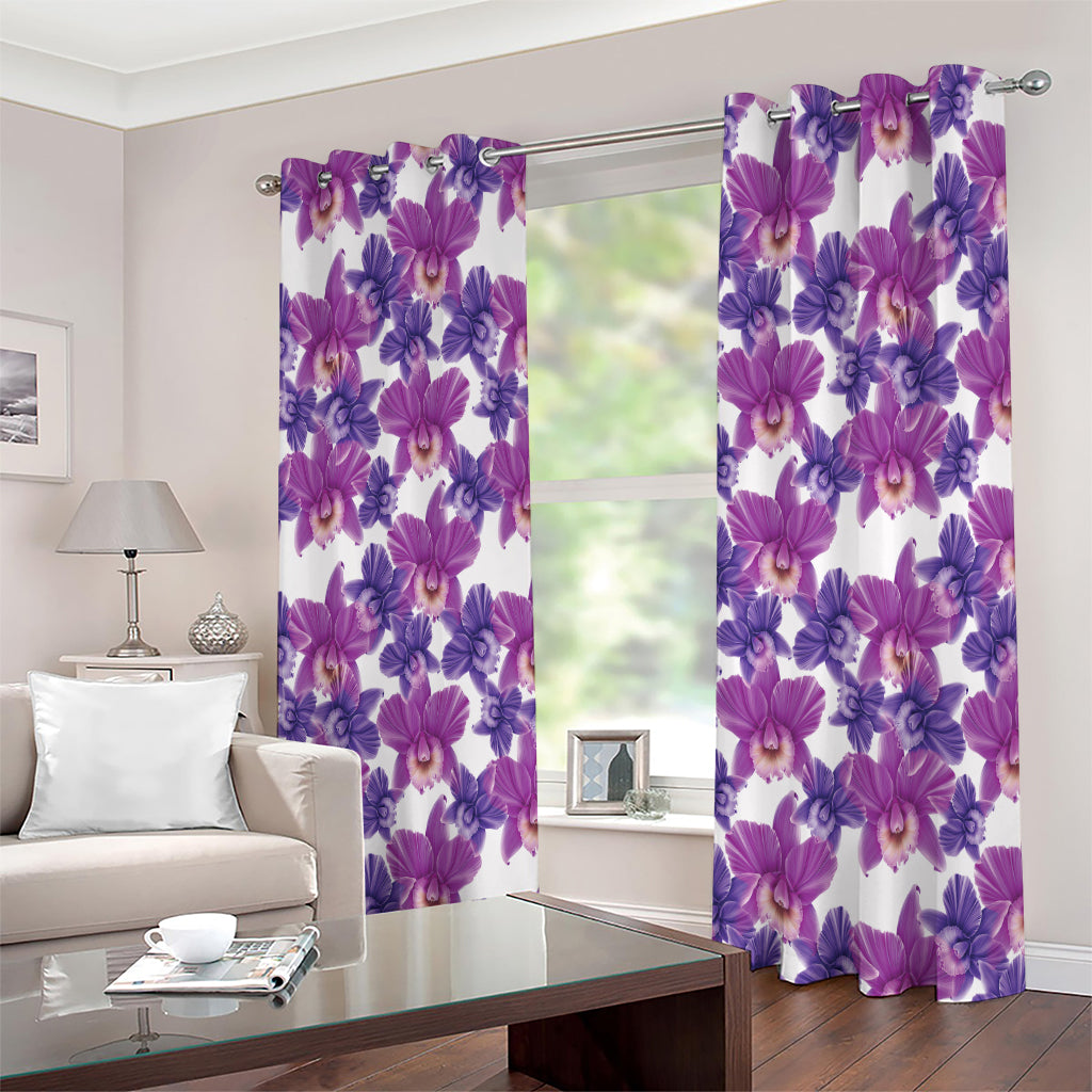 Purple Orchid Flower Pattern Print Extra Wide Grommet Curtains