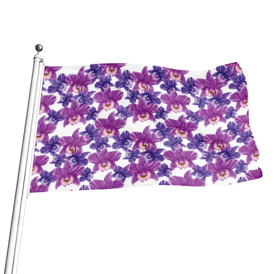 Purple Orchid Flower Pattern Print Flag