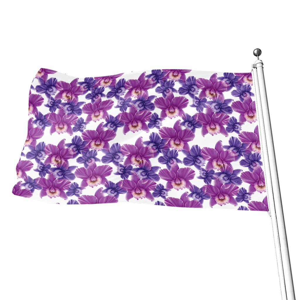 Purple Orchid Flower Pattern Print Flag