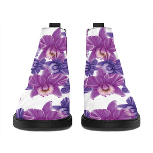 Purple Orchid Flower Pattern Print Flat Ankle Boots