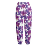 Purple Orchid Flower Pattern Print Fleece Lined Knit Pants