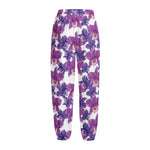 Purple Orchid Flower Pattern Print Fleece Lined Knit Pants