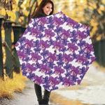 Purple Orchid Flower Pattern Print Foldable Umbrella