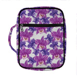 Purple Orchid Flower Pattern Print Front Pocket Bible Bag