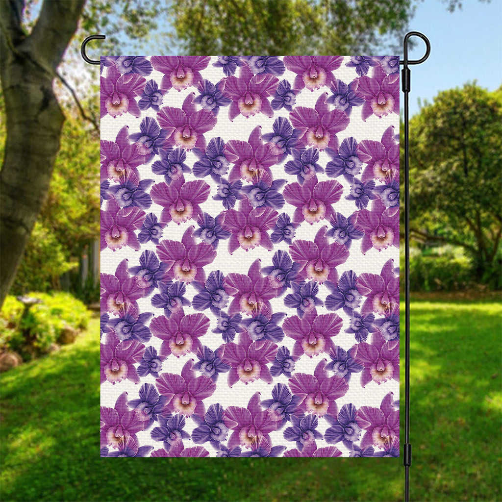 Purple Orchid Flower Pattern Print Garden Flag