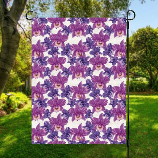 Purple Orchid Flower Pattern Print Garden Flag