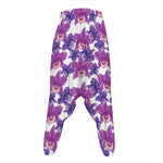 Purple Orchid Flower Pattern Print Hammer Pants