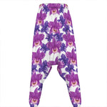 Purple Orchid Flower Pattern Print Hammer Pants