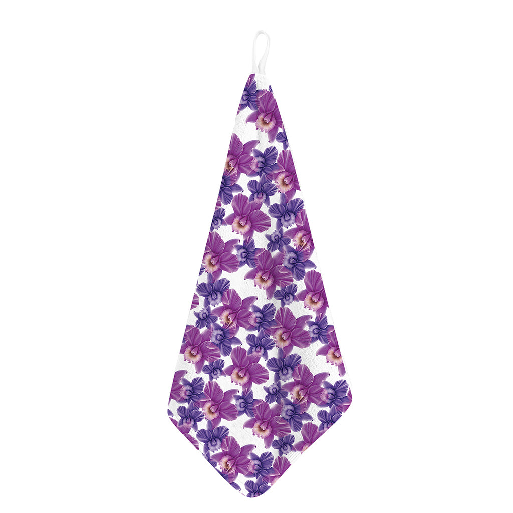 Purple Orchid Flower Pattern Print Hand Towel