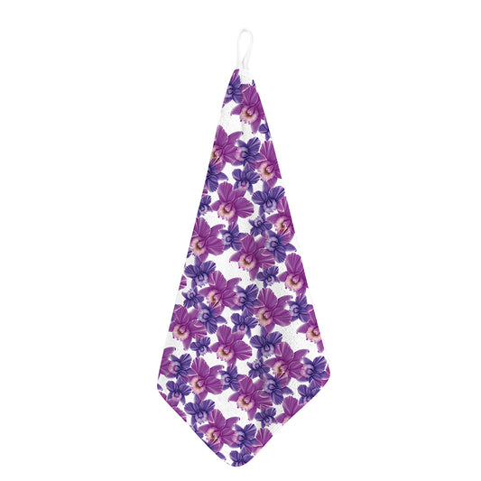 Purple Orchid Flower Pattern Print Hand Towel