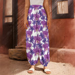 Purple Orchid Flower Pattern Print Harem Pants