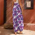 Purple Orchid Flower Pattern Print Harem Pants