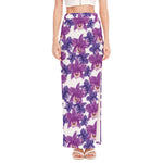 Purple Orchid Flower Pattern Print High Slit Maxi Skirt