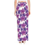 Purple Orchid Flower Pattern Print High Slit Maxi Skirt