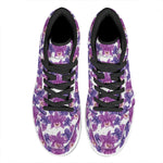 Purple Orchid Flower Pattern Print High Top Leather Sneakers