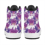 Purple Orchid Flower Pattern Print High Top Leather Sneakers