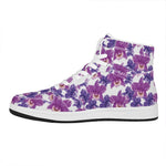 Purple Orchid Flower Pattern Print High Top Leather Sneakers