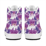 Purple Orchid Flower Pattern Print High Top Leather Sneakers