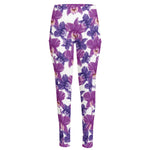 Purple Orchid Flower Pattern Print High-Waisted Pocket Leggings