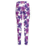 Purple Orchid Flower Pattern Print High-Waisted Pocket Leggings