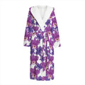 Purple Orchid Flower Pattern Print Hooded Bathrobe