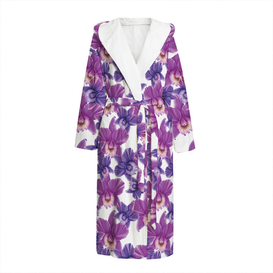 Purple Orchid Flower Pattern Print Hooded Bathrobe