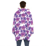 Purple Orchid Flower Pattern Print Hoodie Blanket
