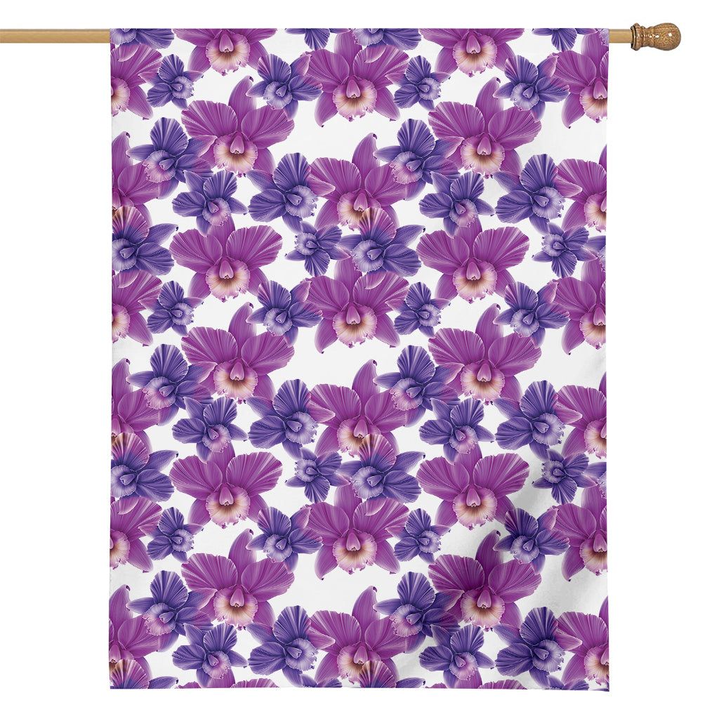 Purple Orchid Flower Pattern Print House Flag