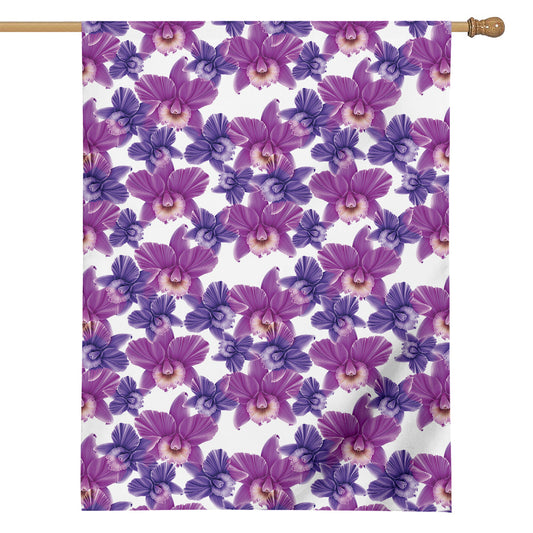 Purple Orchid Flower Pattern Print House Flag