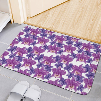 Purple Orchid Flower Pattern Print Indoor Door Mat