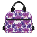 Purple Orchid Flower Pattern Print Insulated Lunch Bag