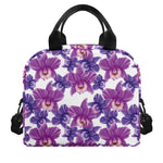 Purple Orchid Flower Pattern Print Insulated Lunch Bag