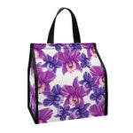 Purple Orchid Flower Pattern Print Insulated Lunch Tote