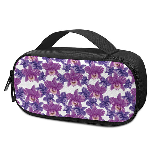 Purple Orchid Flower Pattern Print Insulin Cooler Travel Case