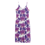 Purple Orchid Flower Pattern Print Jersey Midi Cami Dress
